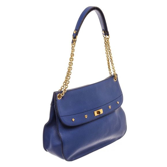MCM Blue Leather Chain Shoulder Bag - Picture 2 of 8